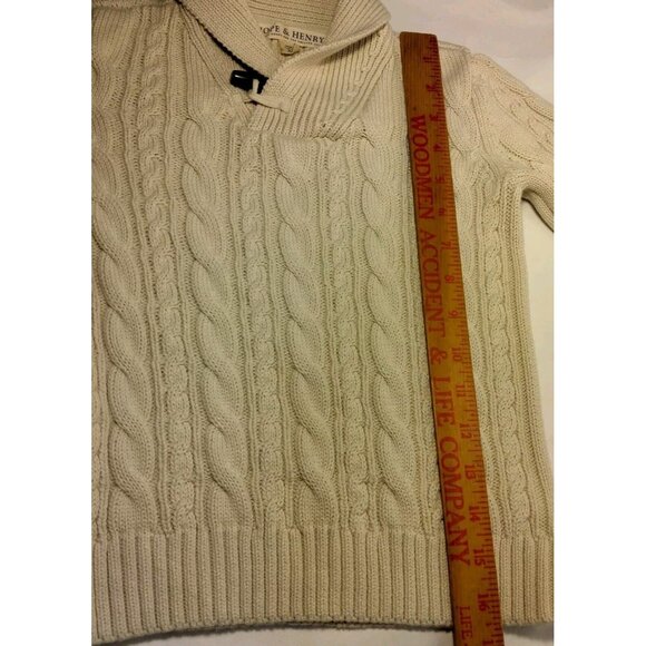 Hope & Henry Sweater Youth Kids XS Shawl Collar Organic Cotton Cable Knit Cream - Picture 7 of 14